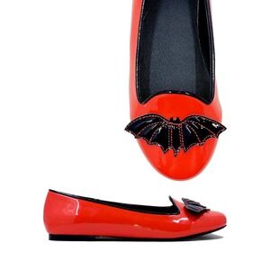 Strange Cvlt Bat Flat Patent Leather Flats Red Black Size 7